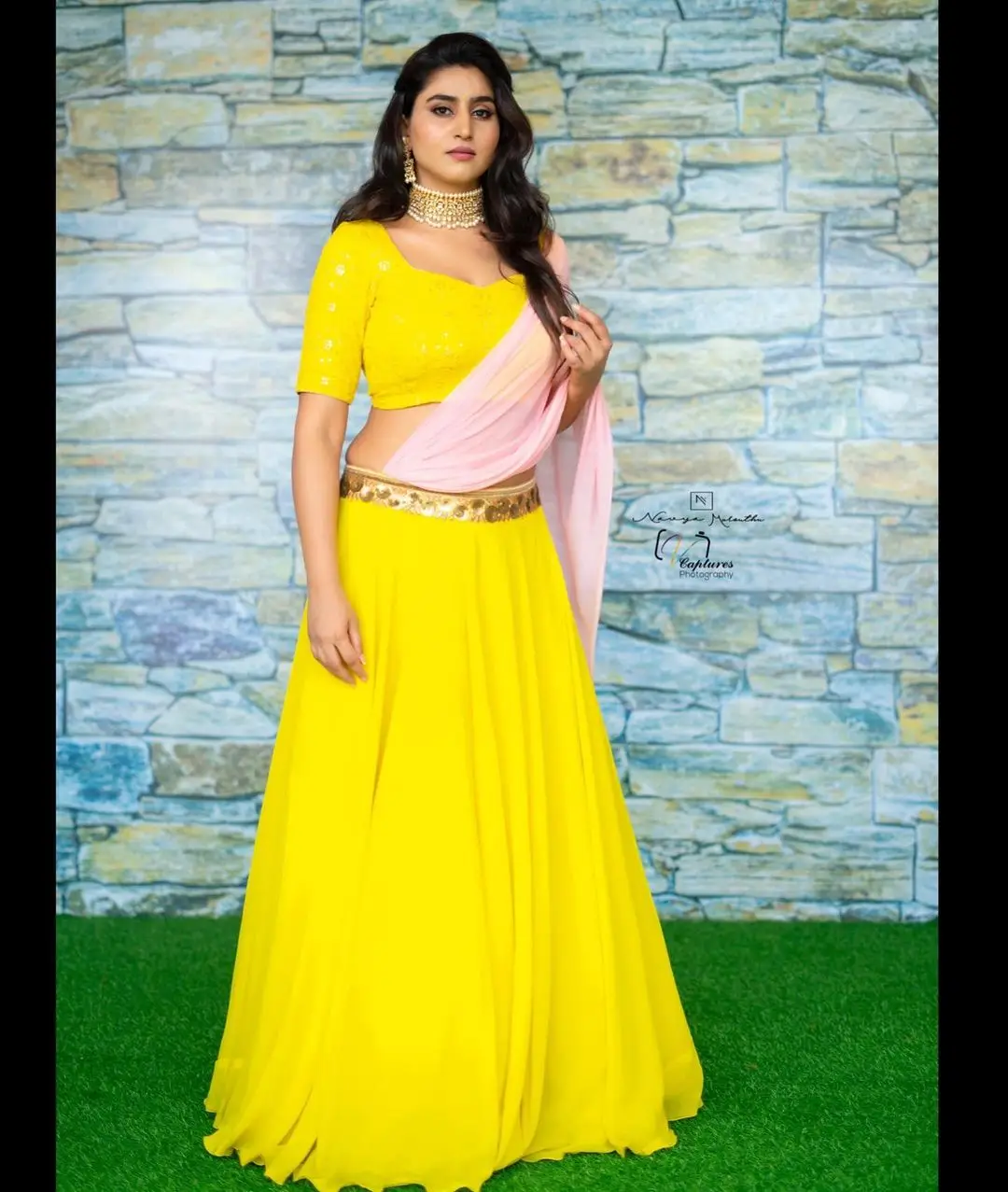 Varshini Sounderajan Wearing Yellow Lehenga Choli